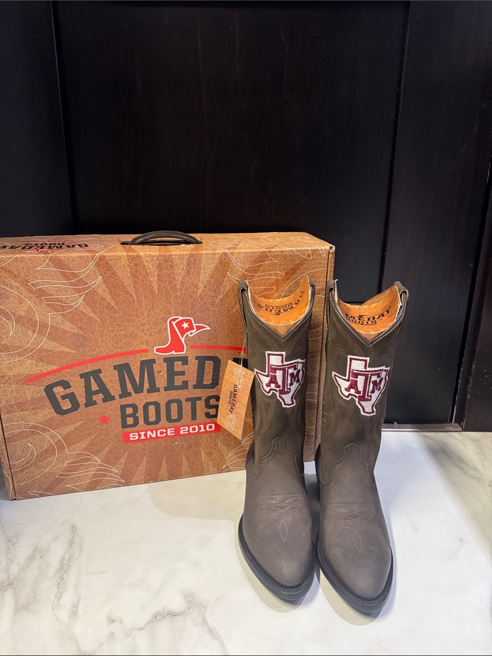 Gameday Boots Women's Brown Western Mules with Texas A&M Patch